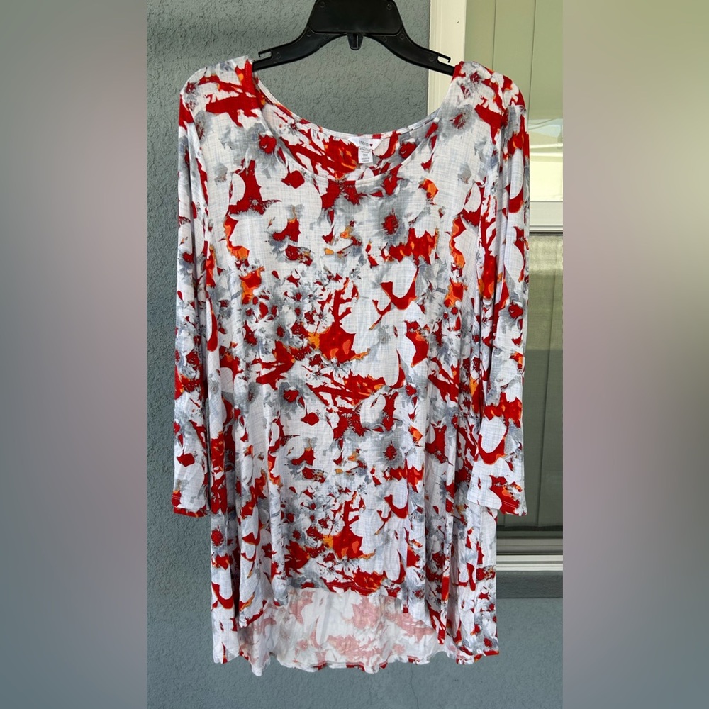 Intro Abstract Floral Stretchy 3/4 Sleeves Relaxed Fit Popover Tunic Size 3X